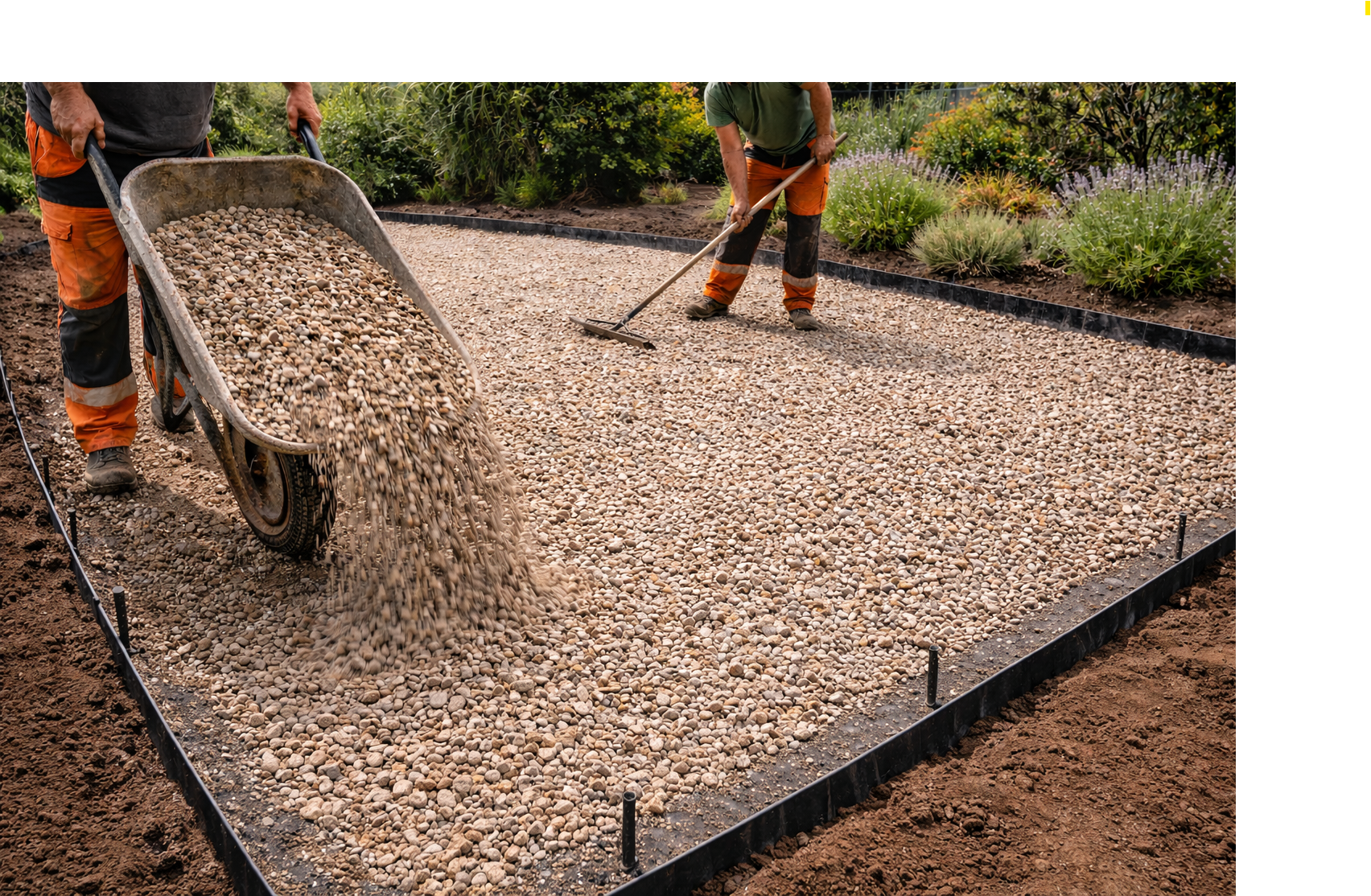An image of workers installing aggregate