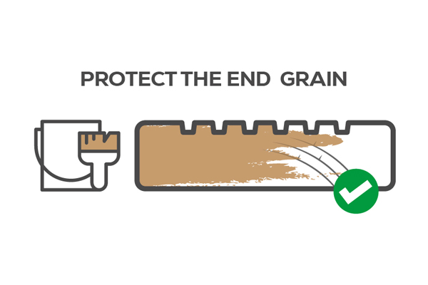 an illustration of decking with an end grain protector adding to the sides of the decking board.