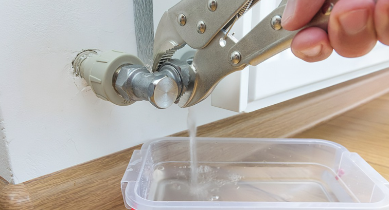 an image of a man using wrench to turn the water valve